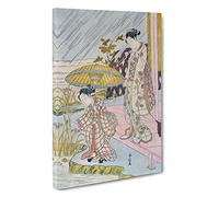 Admiring an Iris in The Rain by Harunobu Suzuki Painting Canvas Print | Gallery Wrapped 30mm Frame Wall Art | 30x20 inches | Ready to Hang | Contemporary Landscape Picture | Living Room Lounge Office
