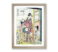 Admiring The View By Chobunsai Eishi Asian Japanese Framed Print | A4 Oak Framed Wall Art | Ready to Hang | Asian Nature Picture | Living Room Bedroom Lounge Office