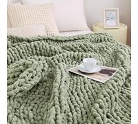 Admitrack Chunky Knit Blanket Throw, 100% Hand Knit Chenille Throw Blanket for Sofa & Home Decor, Soft and Cozy Knitted Throw Blankets (Sage Green，51"x63")