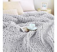 Admitrack Chunky Knit Blanket Throw, 100% Hand Knit Chenille Throw Blanket for Sofa & Home Decor, Soft and Cozy Knitted Throw Blankets (Light Gray，51"x63")