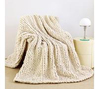 Admitrack Chunky Knit Blanket Throw, 100% Hand Knit Chenille Throw Blanket for Sofa & Home Decor, Soft and Cozy Knitted Throw Blankets (Ivory, 60"x80")