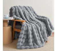 Admitrack Faux Rabbit Fur Throw Blanket for Couch, Fluffy Warm Plush Thick Bubble Blanket for Bed Sofa Living Room, Soft Cozy Furry Blanket, 50x60 inches, Gray