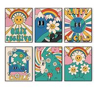 Admmixoo Happy Face Hippie Wall Art Vintage Wall Decor Aesthetic Prints Abstract Hippie Flower Canvas 60s 70s Retro Posters Photos Boho Pictures for Bedroom(8"x10" UNFRAMED, Style J)