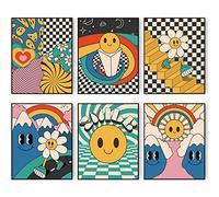 Admmixoo Hippie Wall Art Vintage Wall Decor Prints Sunflower Flower Canvas 60s 70s Retro Posters Abstract Minimalist Happy Face Photos Boho Pictures for Bedroom(11"x14" UNFRAMED, Style E)