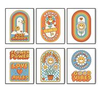 Admmixoo Retro Flower Power Wall Art Groovy Hippie 60s 70s Posters Preppy Room Dorm Decor Vintage Canvas Print Smile Flower, Rainbow, Love Trendy Wall Decor (11"x14" UNFRAMED, Style K)