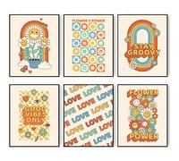 Admmixoo Stay Groovy Wall Art Vintage Wall Decor Prints Hippie Flower Canvas 60s 70s Retro Posters Minimalist Happy Face Photos Boho Pictures for Bedroom(11"x14" UNFRAMED, Style F)