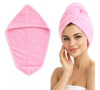 Admygo 1 Pack of Microfiber Hair Towel Wrap | Super Absorbent Quick-Drying Hair Scarf, with Safety Button Closure, Soft and Durable, Suitable for Women of all Hair Types-Purple (Pink)
