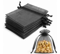 Admygo 20 PCS Black Organza Gift Bags, 10×15cm Sheer Mesh Jewelry Pouches, Mini Candy Gift Bags for Wedding, Birthday, Christmas, Halloween, Valentine’s Day, Easter Party Decor Supplies