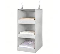 Admygo 3 Shelf Hanging Wardrobe Organiser, Foldable Hanging Storage Shelves for Wardrobe, Clothes Organiser with Metal Hooks, Space Saving Hanging Clothes Organiser, Grey (31.1 x 12.2 x 12.2 Inch)