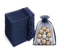 Admygo 50 PCS Dark Blue Organza Gift Bags, 10×15cm Sheer Mesh Jewelry Pouches, Mini Candy Gift Bags for Wedding, Birthday, Christmas, Halloween, Valentine’s Day, Easter Party Decor Supplies