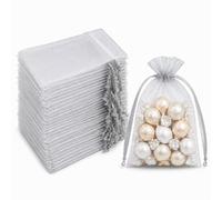 Admygo 50 PCS Light Gray Organza Gift Bags, 10×15cm Sheer Mesh Jewelry Pouches, Mini Candy Gift Bags for Wedding, Birthday, Christmas, Halloween, Valentine’s Day, Easter Party Decor Supplies