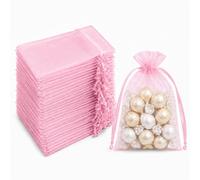 Admygo 50 PCS Pink Organza Gift Bags, 10×15cm Sheer Mesh Jewelry Pouches, Mini Candy Gift Bags for Wedding, Birthday, Christmas, Halloween, Valentine’s Day, Easter Party Decor Supplies