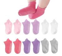 Admygo 6 Pairs Solid Color Toddler Grip Socks Size M for Girls 1-3 Years, Soft Cotton Baby Anti-Slip Walking Socks, Breathable Non-Slip Slipper Socks for Active Infants
