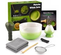Admygo 7-Piece Gradient Green Matcha Whisk Set - Japanese Ceremonial Matcha Kit with Ombre Bowl, Plastic Whisk, Sifter, Whisk Holder, Scoop & Cloth, Complete Matcha Tools for Starters & Tea Lovers
