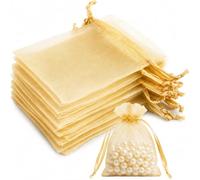 Admygo Gold Organza Bags 20PCS, Small Gift Bags 7x9 cm Clear Mesh Pouches with Drawstring, Mini Favour Bags for Wedding, Christmas, Birthday, Candy, Jewellery, Party Supplies