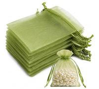 Admygo Green Organza Bags 50PCS, Small Gift Bags 7x9 cm Clear Mesh Pouches with Drawstring, Mini Favour Bags for Wedding, Christmas, Birthday, Candy, Jewellery, Party Supplies