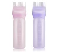 Admygo Hair Oil Applicator Bottle, 2Pcs Root Comb Applicator Hair Dye Bottle with Graduated 6 Ounce Scale for Scalp Treatment, Home DIY Hair Color & Salon Styling Tool, Purple + Pink