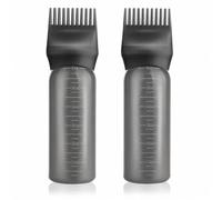 Admygo Hair Oil Applicator Bottle, 2Pcs Root Comb Applicator Hair Dye Bottle with Graduated 6 Ounce Scale for Scalp Treatment, Home DIY Hair Color & Salon Styling Tool, Black + Grey