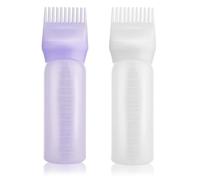 Admygo Hair Oil Applicator Bottle, 2Pcs Root Comb Applicator Hair Dye Bottle with Graduated 6 Ounce Scale for Scalp Treatment, Home DIY Hair Color & Salon Styling Tool, Purple + White