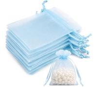 Admygo Light Blue Organza Bags 20PCS, Small Gift Bags 7x9 cm Clear Mesh Pouches with Drawstring, Mini Favour Bags for Wedding, Christmas, Birthday, Candy, Jewellery, Party Supplies