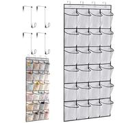 Admygo Over The Door Shoe Organizer, 24 Large Mesh Pockets Hanging Shoe Storage, Over Door Shoe Rack for Closet Bedroom Bathroom (White)