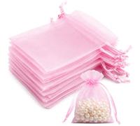 Admygo Pink Organza Bags 50PCS, Small Gift Bags 7x9 cm Clear Mesh Pouches with Drawstring, Mini Favour Bags for Wedding, Christmas, Birthday, Candy, Jewellery, Party Supplies