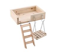 ADMYTHGB 3Pcs Wooden Hamster Crawling Ladder and Swing Platform Toy Set, Small Pet Exercise Toys, Natural Burlywood Ladder Platform with Swing for Hamster Cage Enrichment