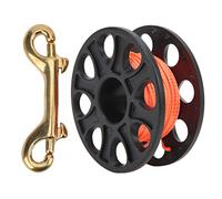 ADMYTHGB Diving Spool Plastic Finger Reel, Diving Reel with Copper Snap Clip, Lightweight Scuba Diving Line Spool for Cave Dive Fishing, 59.0ft Fluorescent Orange Wire, 8 Round Holes for Ea (Black)