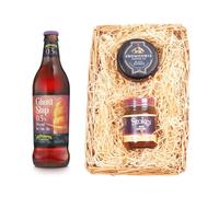 Adnams Alcohol Free Beer Wicker Tray Gift Set | Ghost Ship 0.5% 500ml | Snowdonia Black Bomber Cheese 200g | Stokes Beer Chutney 250g | Food & Drink Hamper