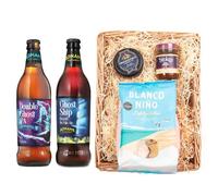 Adnams | Beer Wicker Tray Gift Set 5.2% & 4.5% ABV | 500ml | Features beer gift tray paired with Snowdonia cheddar and Stokes beer chutney for a savoury tasting set.