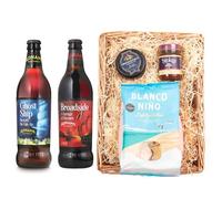 Adnams | Beer Wicker Tray Gift Set 6.3% & 4.5% ABV | 500ml | Features beer gift tray paired with Snowdonia cheddar and Stokes beer chutney for a savoury tasting set.