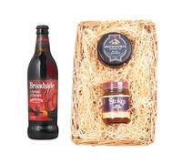 Adnams Beer Wicker Tray Gift Set | Broadside Ale 500ml 4.7% ABV | Black Bomber Cheese | Stokes Beer Chutney 250g | Food & Drink Hamper | Cheese & Ale Gift Basket