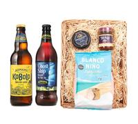 Adnams Premium Beer Wicker Tray Gift Set | Ghost Ship Citrus Pale Ale 4.5% ABV | Kobold Vegan Friendly English Lager 4.7% ABV | Blanco Niño Tortilla Chips | Black Bomber Cheese | Stokes Beer Chutney