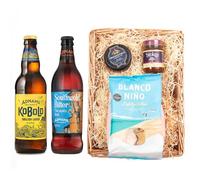 Adnams Premium Beer Wicker Tray Gift Set | Southwold Bitter 4.1% ABV | Kobold Vegan Friendly English Lager 4.7% ABV | Blanco Niño Tortilla Chips | Snowdonia Black Bomber Cheese | Stokes Beer Chutney