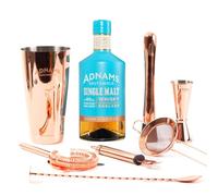 Adnams Single Malt Whisky Cocktail Bundle | English Single Malt Whisky 40% ABV 70cl | Premium Cocktail Kit with Copper Shaker, Jigger, Spoon, Strainers, Zester & Muddler | Vegan-Friendly