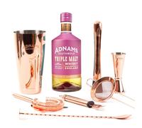 Adnams Triple Malt Whisky Cocktail Bundle | English Triple Malt Whisky 47% ABV 70cl | Premium Cocktail Kit with Copper Shaker, Jigger, Spoon, Strainers, Zester & Muddler | Vegan-Friendly
