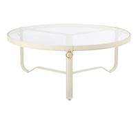Adnet Coffee Table Ø100 Cream Leather/ Transparent Glass