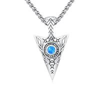 Adnix Arrowhead Necklace Men 925 Sterling Silver Arrow Celtic Moonstone/Turquoise/Opal Viking Necklace Men's Pendant Runes Viking Necklace Celtic Jewelry for Men Son Teens Women Gifts, Medium