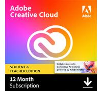 Adobe Creative Cloud Pro Student and Teacher Digital Download for Windows Or Mac, for 1 User - Annual Renewable Subscription, 12 Months Included, White