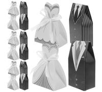 ADOCARN 100pcs Wedding Candy Container Set with Groom and Bride Tailcoat Design, Portable Paper Candy Boxes for Wedding Favors and Party Decorations, Includes 50 Tailcoat and 50 Striped