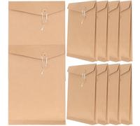ADOCARN 10Pcs A4 Kraft Paper Document Organizer Envelopes 200G Brown Paper File Pouches with String Tie and Hook-and-Loop Closure for Office Filing and Document Storage