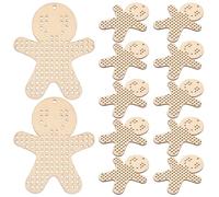 ADOCARN 12pcs Wooden Hanging Gingerbread Men Wooden Cross Stitch Plate Embroidery Template for DIY Crafts Wedding Christmas Hanging Ornament