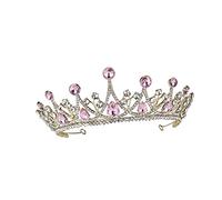 ADOCARN 1Pc Bridal Crown Rhinestone Large Hair Headdress for Wedding Birthday and Banquet Elegant Pink Crown Accessory for Women and Lightweight and Comfortable Wear