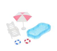 ADOCARN 1set Dollhouse Swimming Pool Accessories - Miniature Swim Pool Umbrella Beach Chair Models for DIY Fairy Garden Dollhouse Decoration