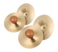 ADOCARN 2 Pairs Handheld Finger Percussion Cymbals Wooden Handles, Copper round Cymbals for Classroom Percussion Instrument Activities, Lightweight Grip and Extended Playing Comfort