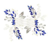 ADOCARN 2 Pcs Blue Rhinestone Hair Comb with Leaf Design Wedding Bridal Hair Comb for Special Days Metal Material Not Easy to Fall