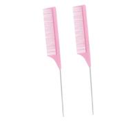 ADOCARN 2 Pcs Pink Carbon Fiber Rat Tail Comb with Stainless Steel Pintail Anti-static Teasing Styling Tool for Home and Salon Hairdressing Comfortable Grip and Scalp Massage