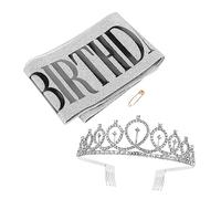 ADOCARN 2Pcs Birthday Queen Tiara and Sash with Rhinestones Fabulous Sash and Hair Hoop for Birthday Parties Dress Up Events and Celebrations