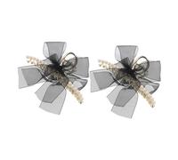 ADOCARN 2pcs Black Large Chiffon Bowknot Claw Clip with Faux Pearls Thick Hair Clamp Barrettes for Women Reliable Hold Elegant Accessories for Weddings and Parties