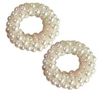 ADOCARN 2pcs Elegant Pearl Hair Ties for Women with Beaded Design White Colour Sturdy Elastic Bands to Hold Hair Well for Daily Wearing and Festival Decoration